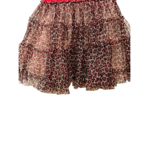Nanette Girls 3T Red Christmas Dress With Santa Applique & Leopard Print Ruffle - Picture 2 of 4